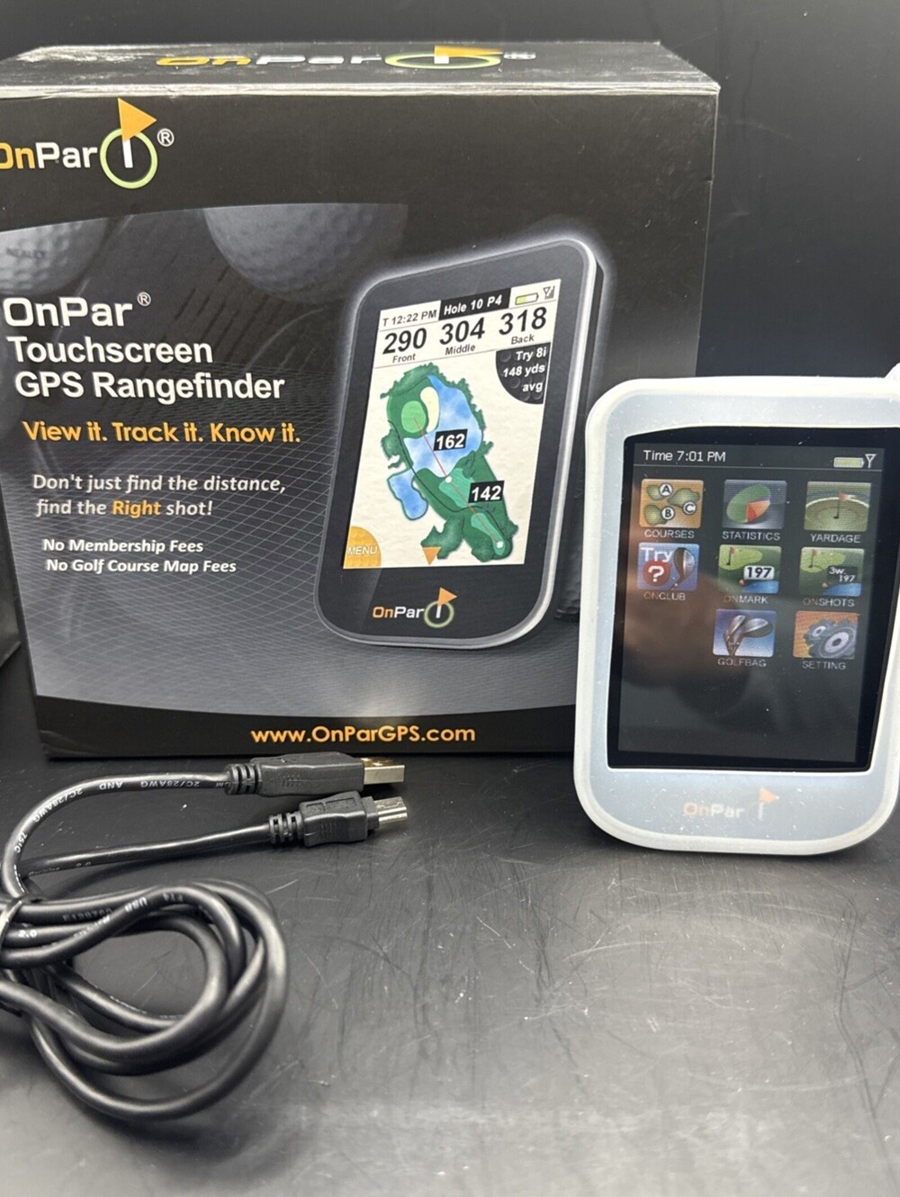 OnPar Touchscreen GPS Rangefinder Tested Works Gently Used w/Accessories Chord